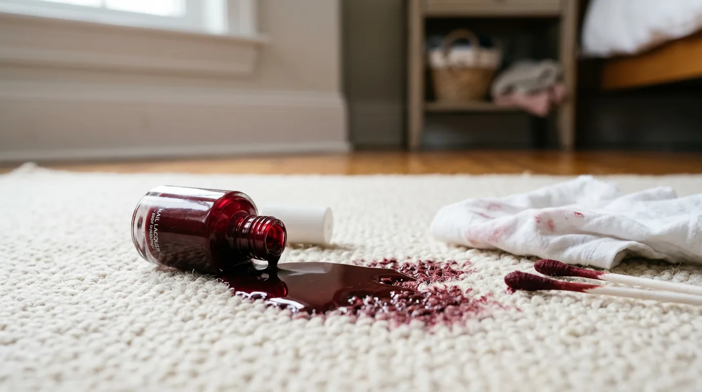Close-up of carpet fibers being treated for a stain with a white cloth