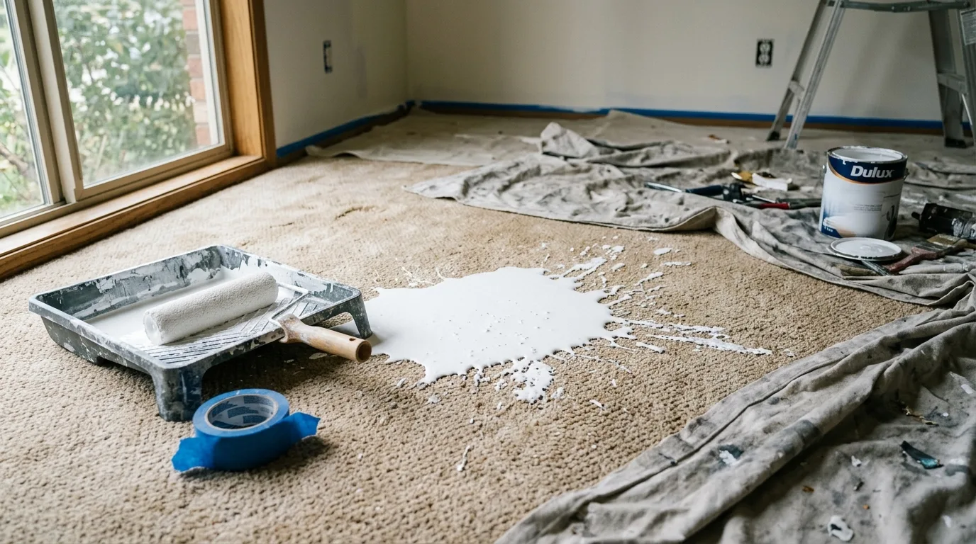 Paint drips on carpet fiber during a home remodel in San Diego